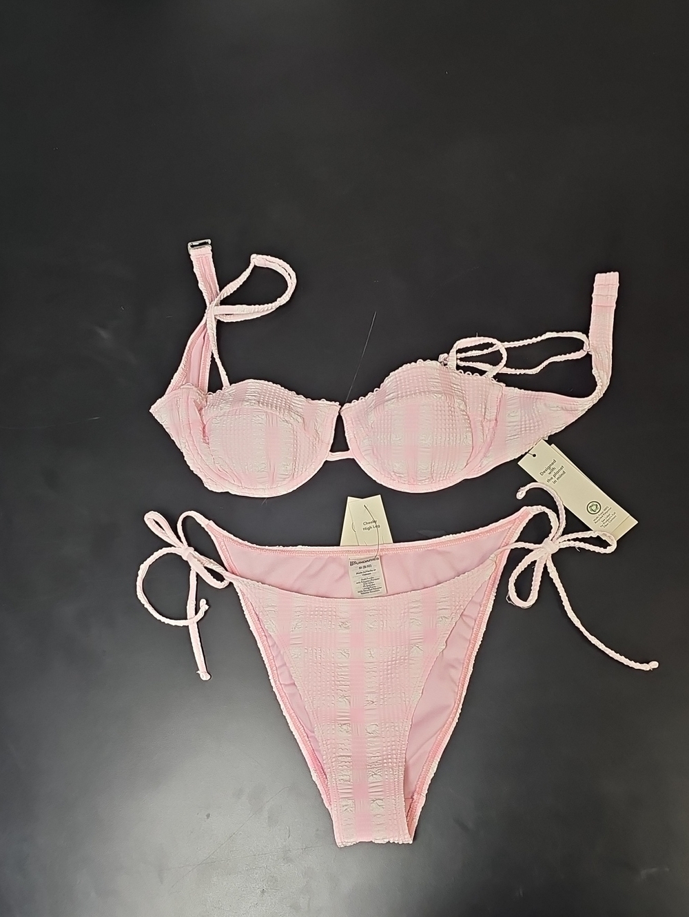 No Boundaries Light Pink Textured Tie-Side Bikini Set